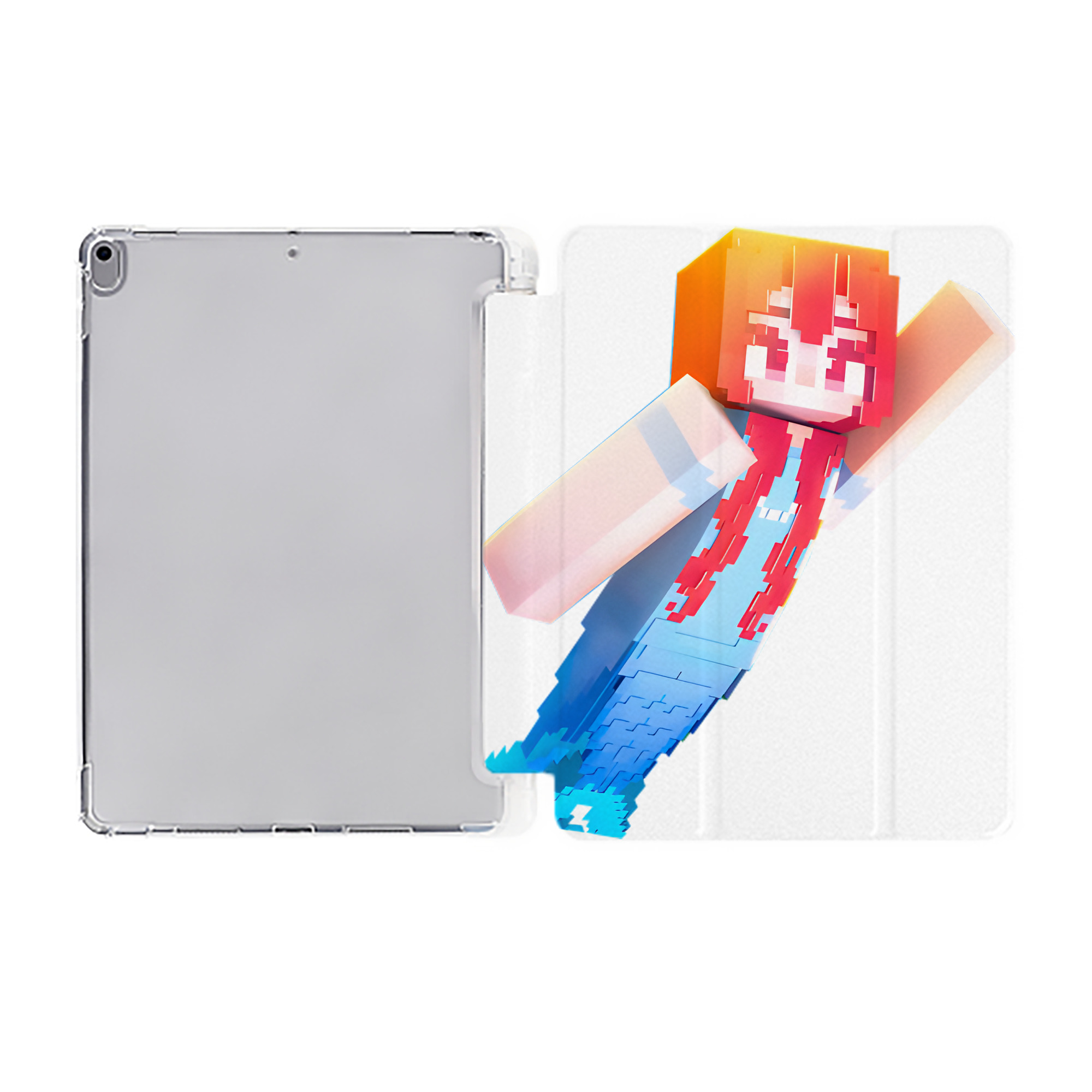（画像用） マインクラフト ブロックの世界 Minecraft MC Block world IPad ケース ペン収納付き 三つ折りスタンド PUレザー×シリコン 対応機種9.5/10.5/10.9インチ